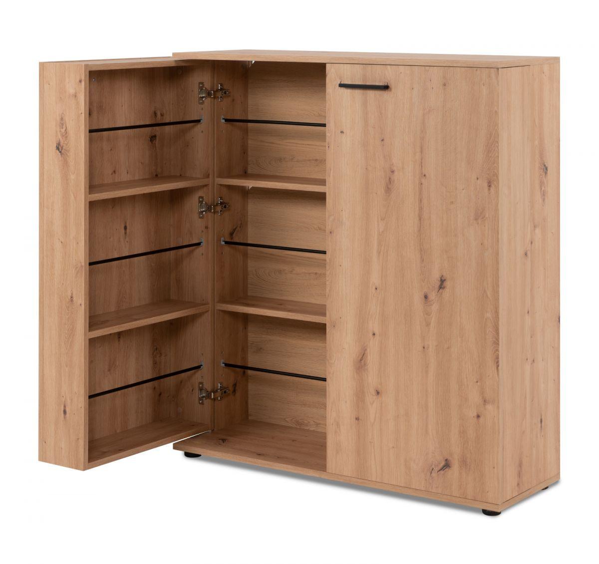 SCHUHSCHRANK Eiche Artisan 100 cm, Schuhkommode aufklappbar mit 12 Fächern - Schwarz/Eiche Artisan, Holzwerkstoff/Kunststoff (100/110/34cm) - Furn.Design