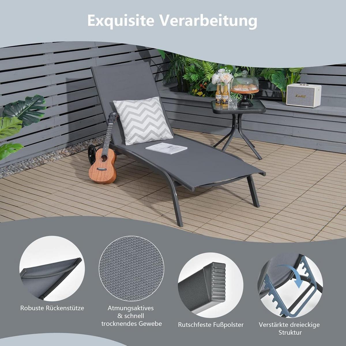 SONNENLIEGE mit Rollen grau - Grau, Metall (190.5/97/61cm) - COSTWAY