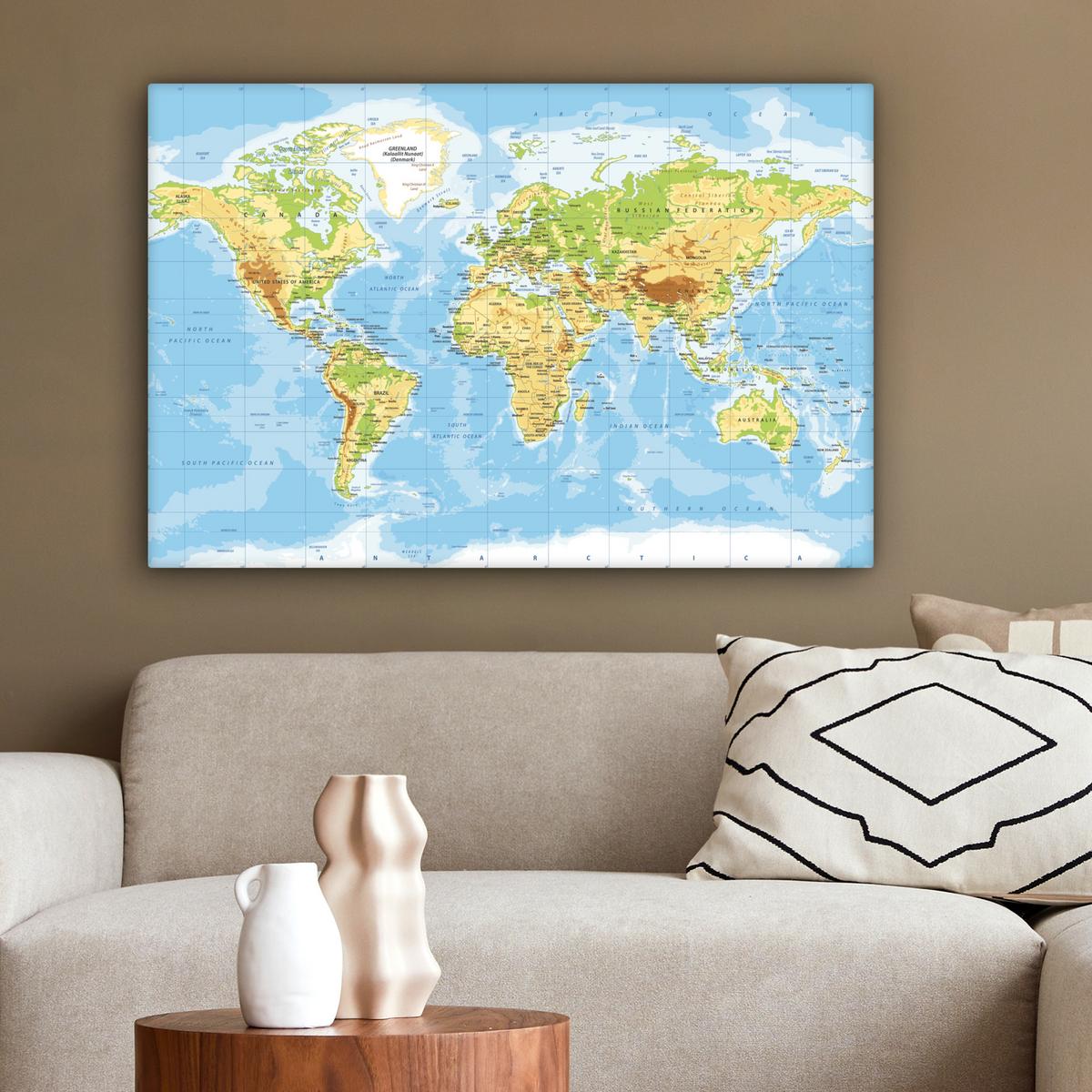 LEINWANDBILD Weltkarte - Statistisch - Blau - Erde - Bildung Gemälde 60x40 cm - Blau, Textil (60/40cm) - MuchoWow