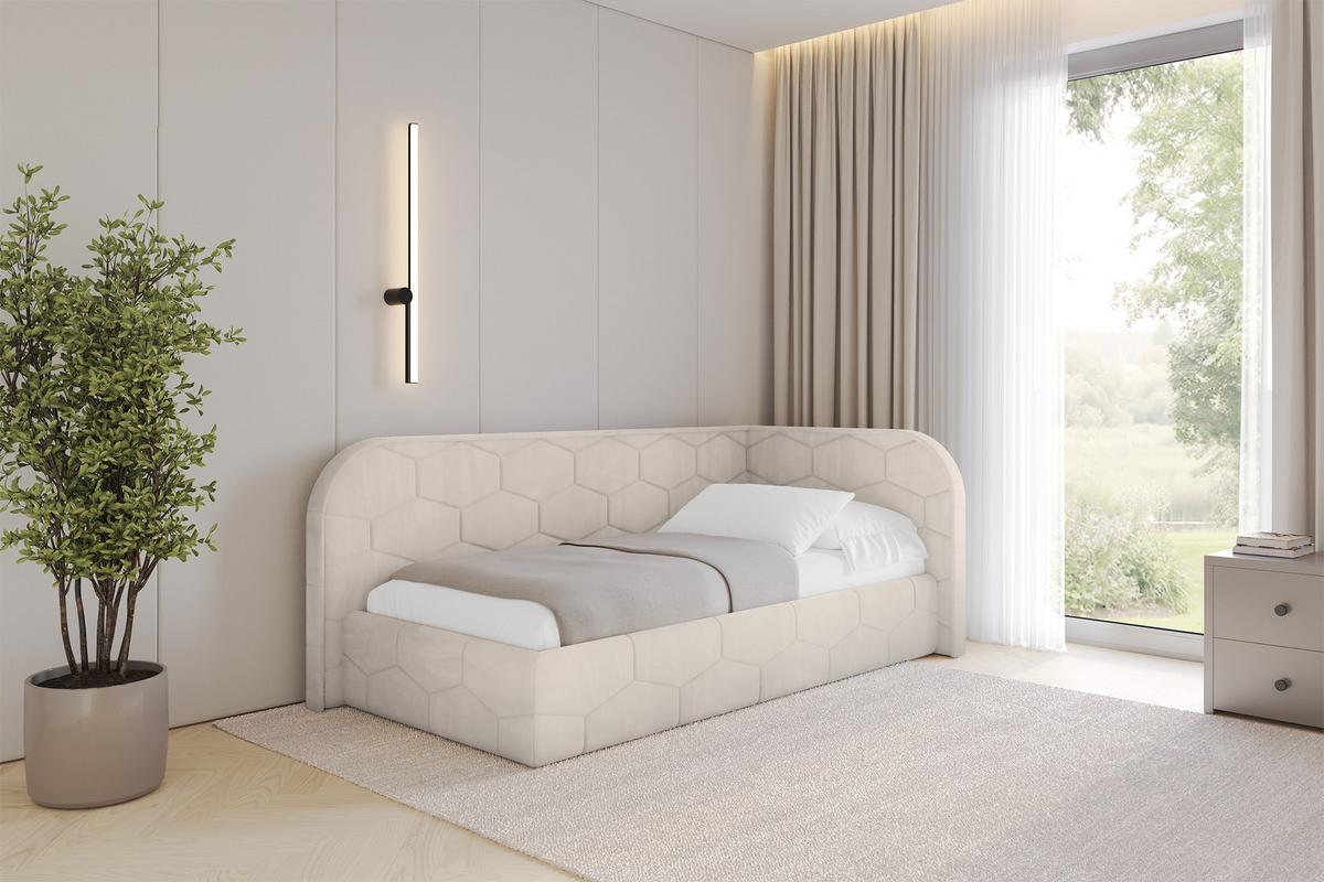 EINZELLBETT Jugendbett mit Bettkasten und Matratze H3/H4, Links - JAXY 80x200 Beige - Ecru, Holzwerkstoff/Textil (80/200cm) - ALTDECOR