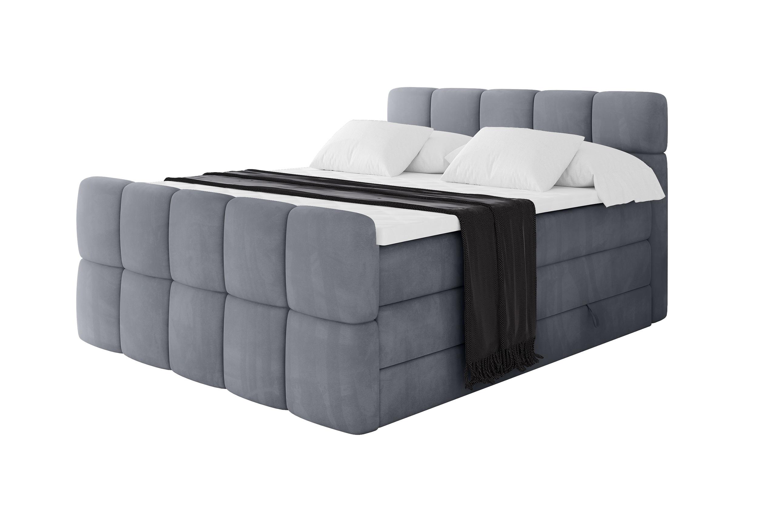 BOXBETT mit Matratze H3/H4 - FAMA-Z KING - 160x200 cm Grau Casablanca - Grau, Holzwerkstoff (160/200cm) - ALTDECOR