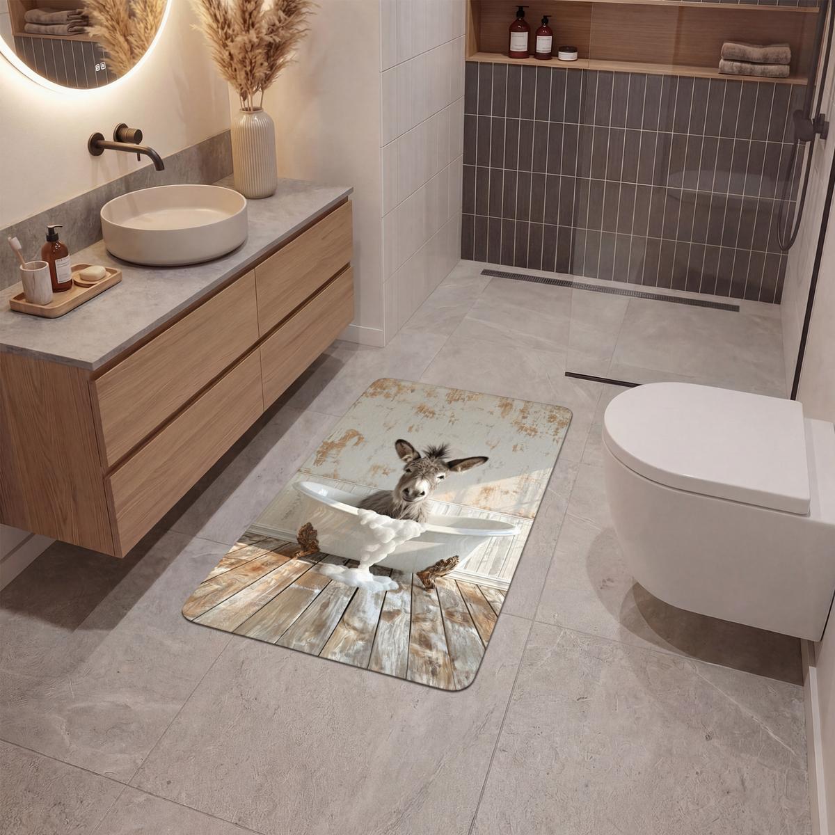 BADEMATTE Esel - Tiere - Badewanne - Schaumstoff 60x90 cm - Creme, Textil (60/90cm) - OnlyWow