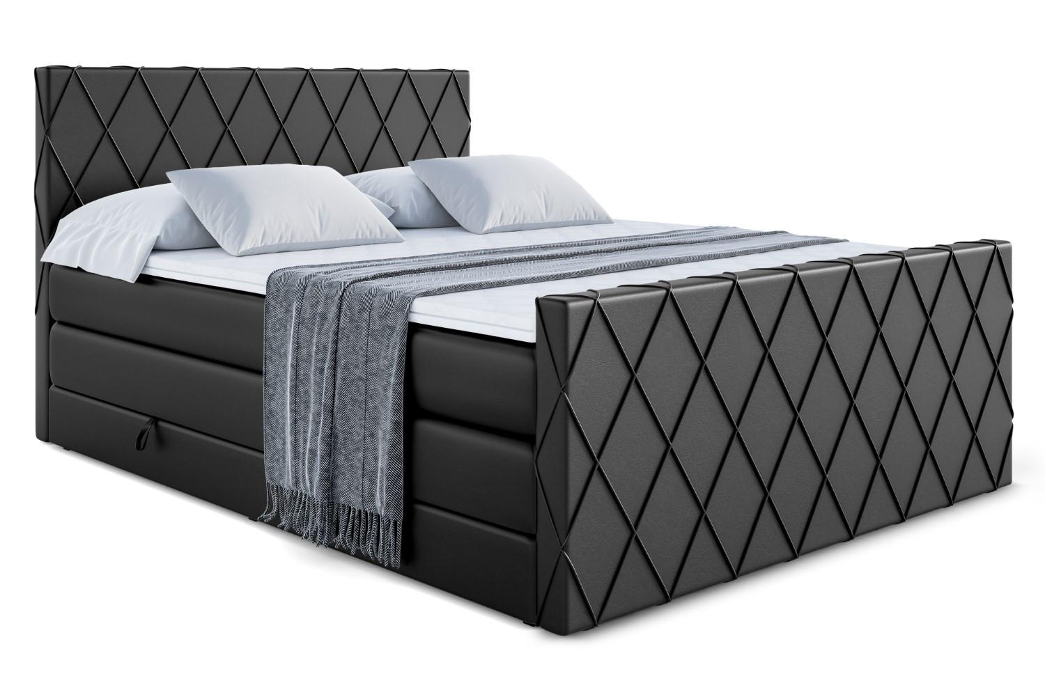 BOXSPRINGBETT LEPARO-Z KING - 160 x 200 - H3/H4 - Schwarz Hochglanz - Schwarz Hochglanz, Holzwerkstoff (160/200cm) - ALTDECOR