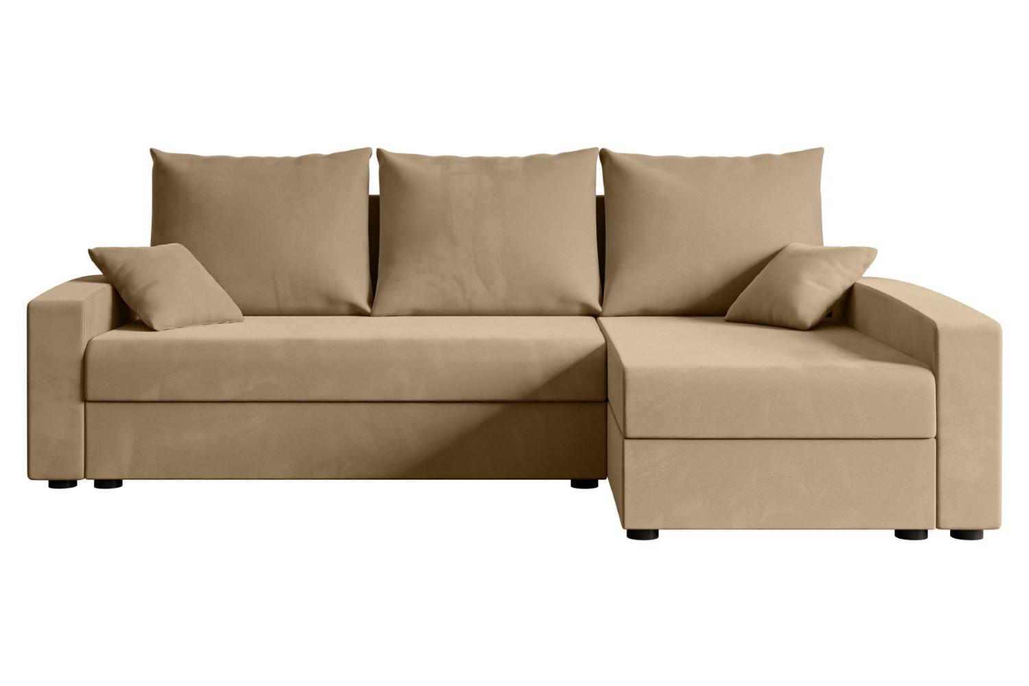 ECKSOFA mit Schlaffunktion und Bettkasten ALESIA-L 231x140x90 cm Beige Velours - Beige/Silberfarben, Holzwerkstoff/Kunststoff (231/140cm) - ALTDECOR