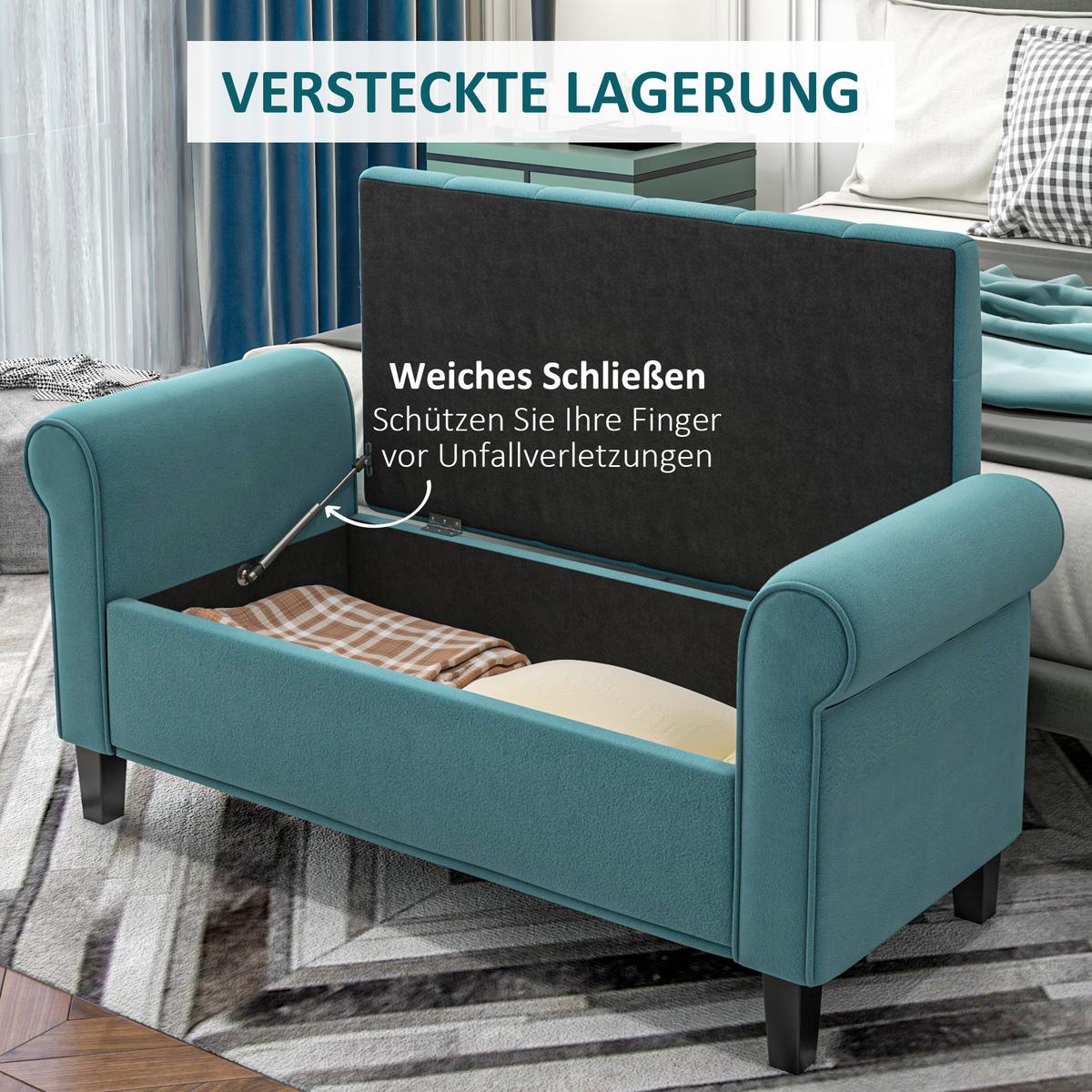 TRUHENBANK in Samtoptik Grün - Grün, Kunststoff (48.5/57/126cm) - HOMCOM
