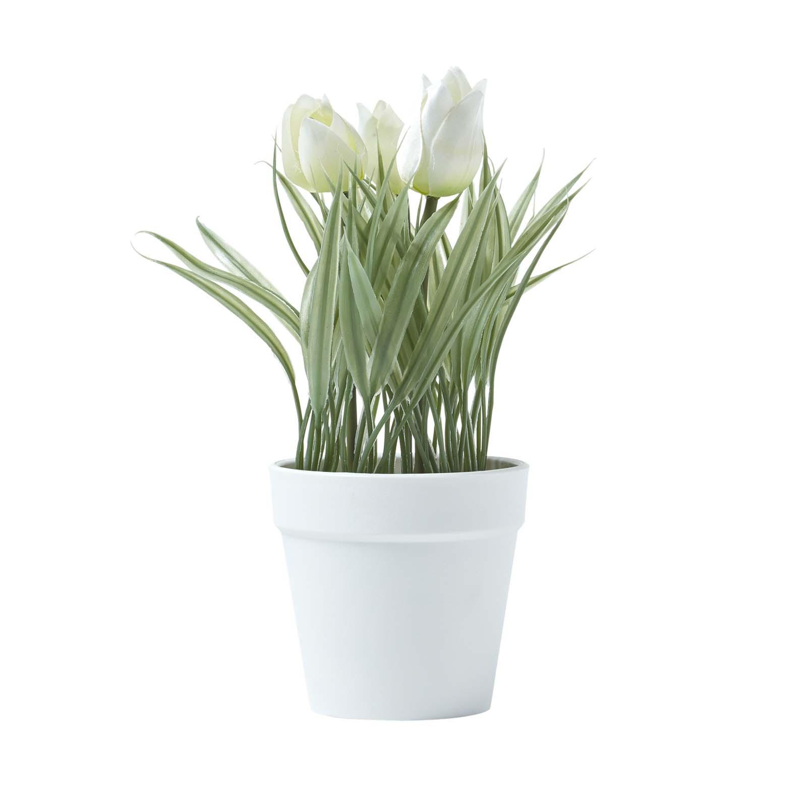 KUNSTBLUMEN Tulpen weiß im Blumentopf, 22 cm - Weiß, Kunststoff (22cm) - Homescapes