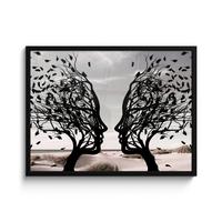 POSTER MIT RAHMENGERAHMTES BILD Strand - Meer - Menschen - Baum - Moderne Kunst 80x60 cm - Hellgrau, Papier (80/60cm) - MuchoWow