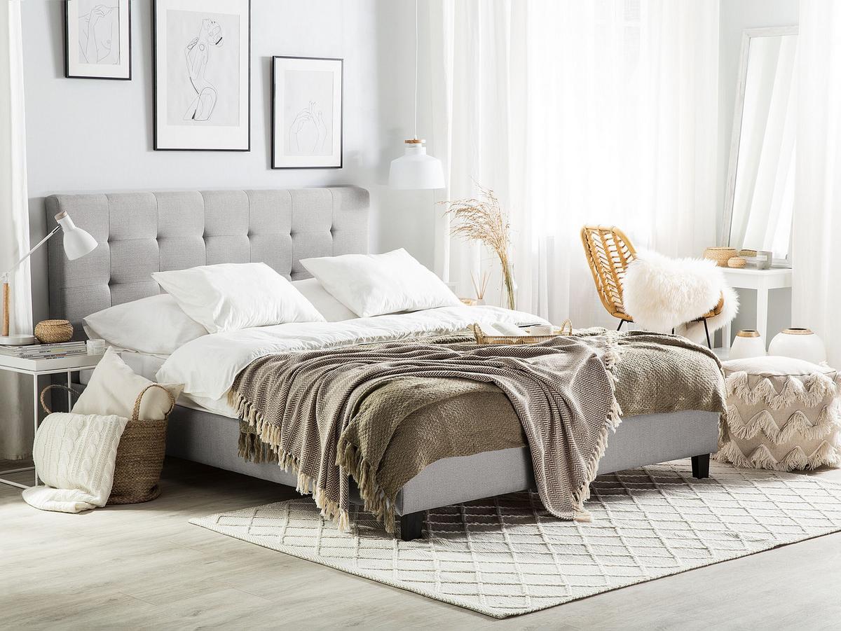 POLSTERBETT mit Lattenrost 180x200 cm Grau La Rochelle - Hellgrau, Textil (180/200cm) - Beliani