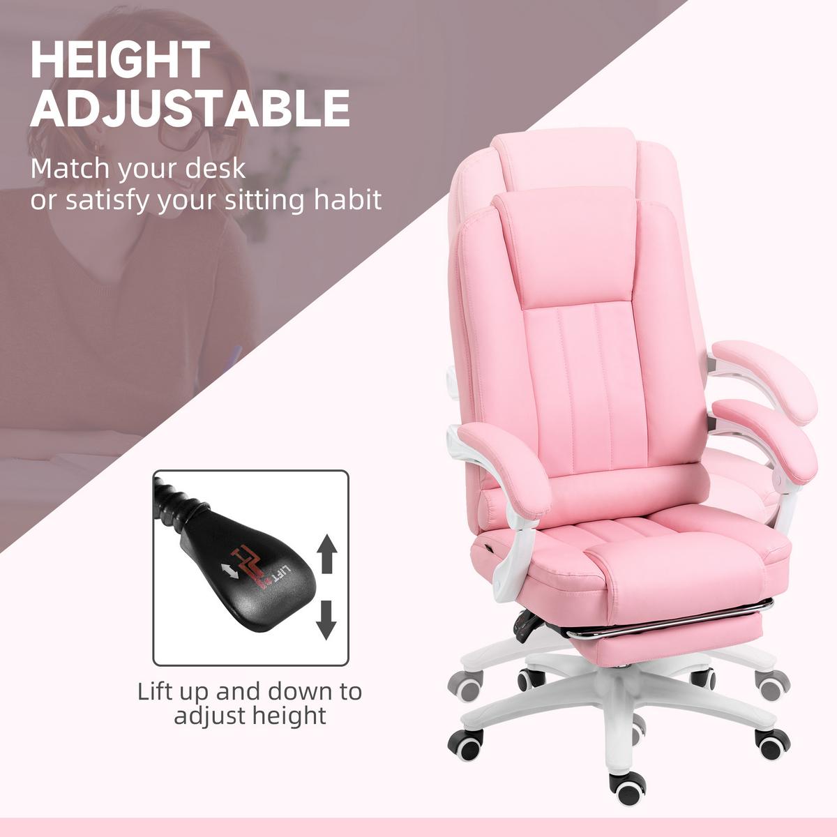 CHEFSESSEL, Bürostuhl, Kunstleder, Rosa - Rosa, Leder (68/116/65cm) - Vinsetto