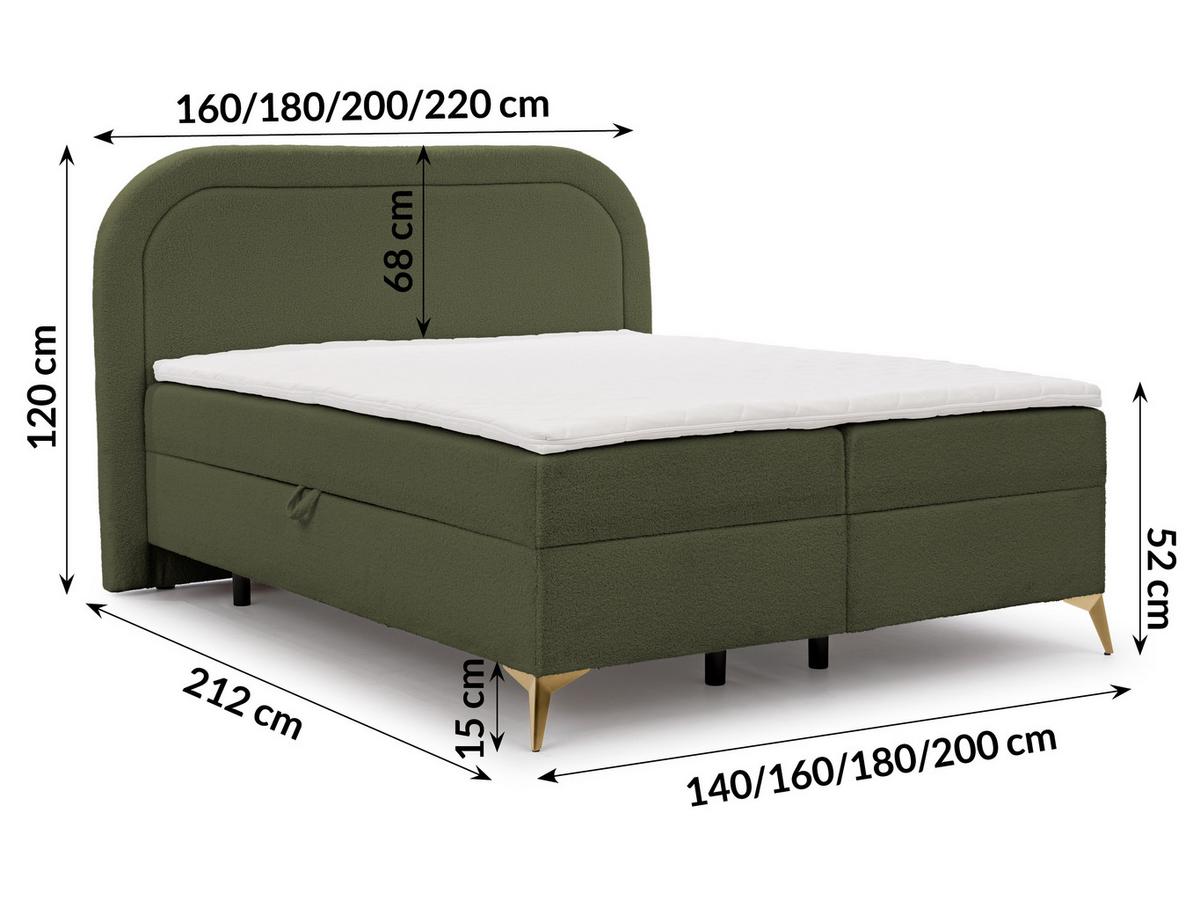 BOXBETT Sonna 200/200 cm Grün Bouclé-Stoff mit abgerundetem Kopfteil und mit goldenen Metallfüßen - Goldfarben/Grün, Holz/Textil (200/200cm) - S-Style Möbel