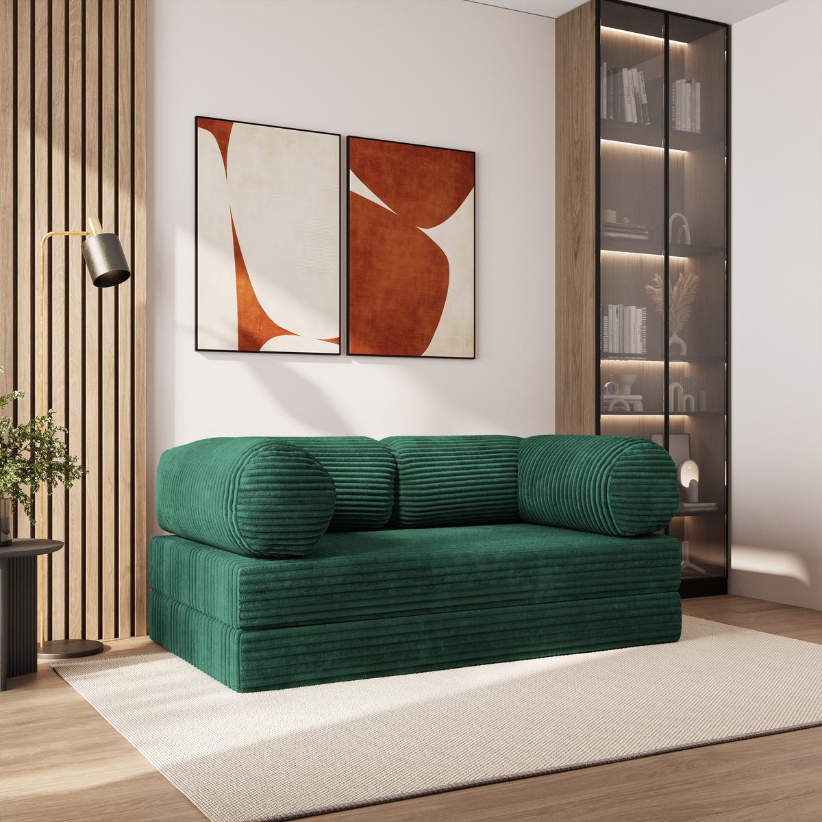 BETTSOFA ALVIO aus Schaumstoff Cordstoff Grün Schlaffunktion - Grün, Textil (170/68/80cm) - MASSENO