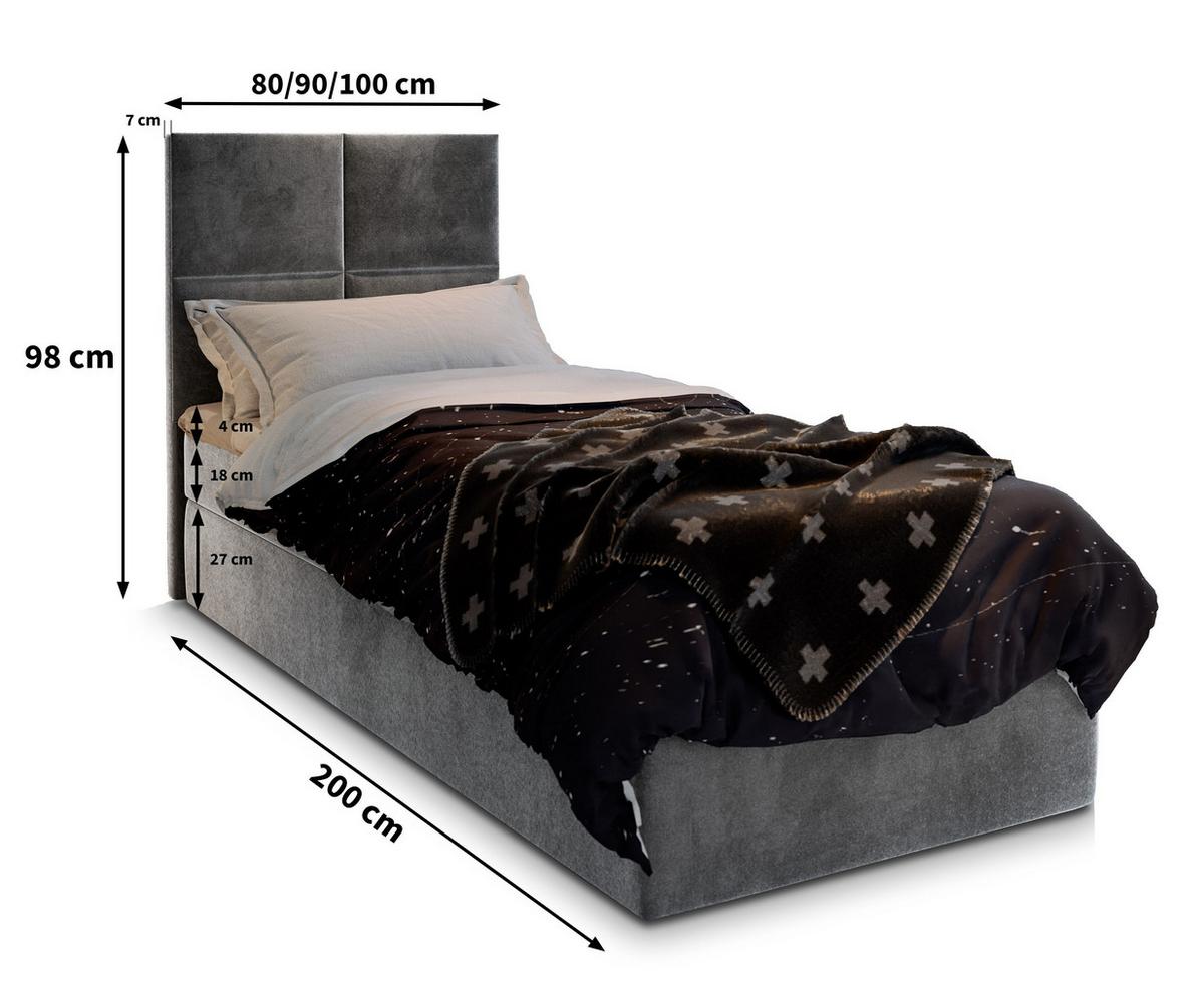 BOXBETT LENA 100 100x200 cm mit Matratze und Topper - Hellgrau - Hellgrau, Holz (100/200cm) - MASSENO