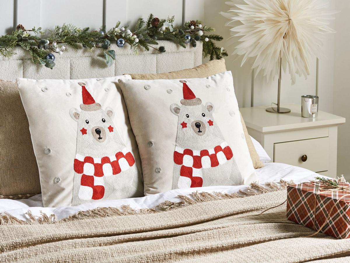 DEKOKISSEN 2er-Set Cremeweiß 45/45 cm Jellies - Rot/Weiß, Textil (45/45cm) - Beliani