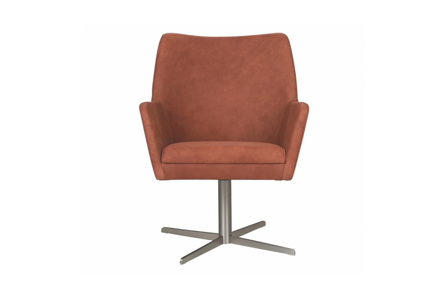 DREHSTUHL JELIA Braun Leder Drehbar (180°) - Silberfarben/Braun, Leder (66/88/67cm) - KAWOLA