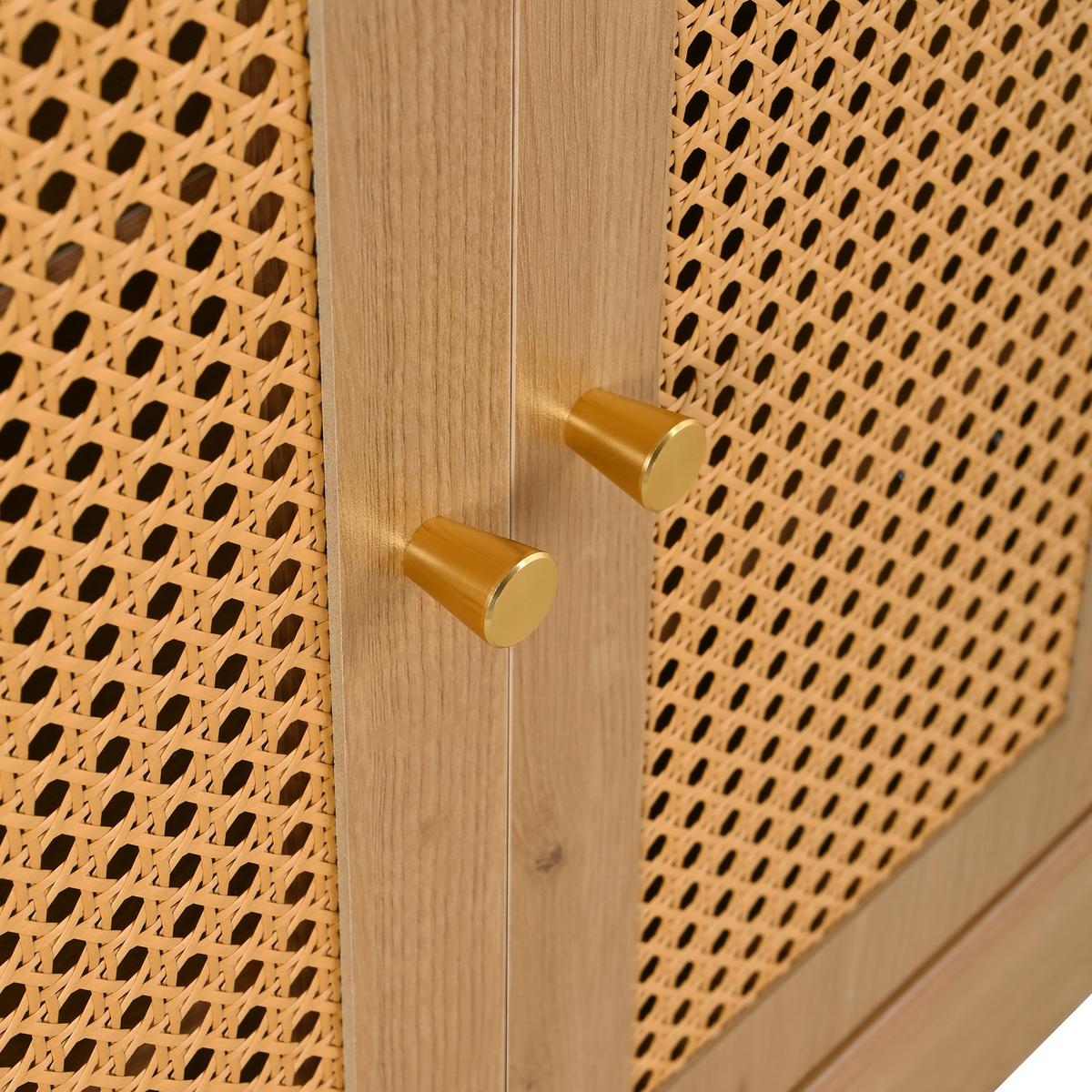 SCHUHSCHRANK rattan sitzbank holzoptik - Naturfarben, Holzwerkstoff (142/110/35cm) - Urban Meuble