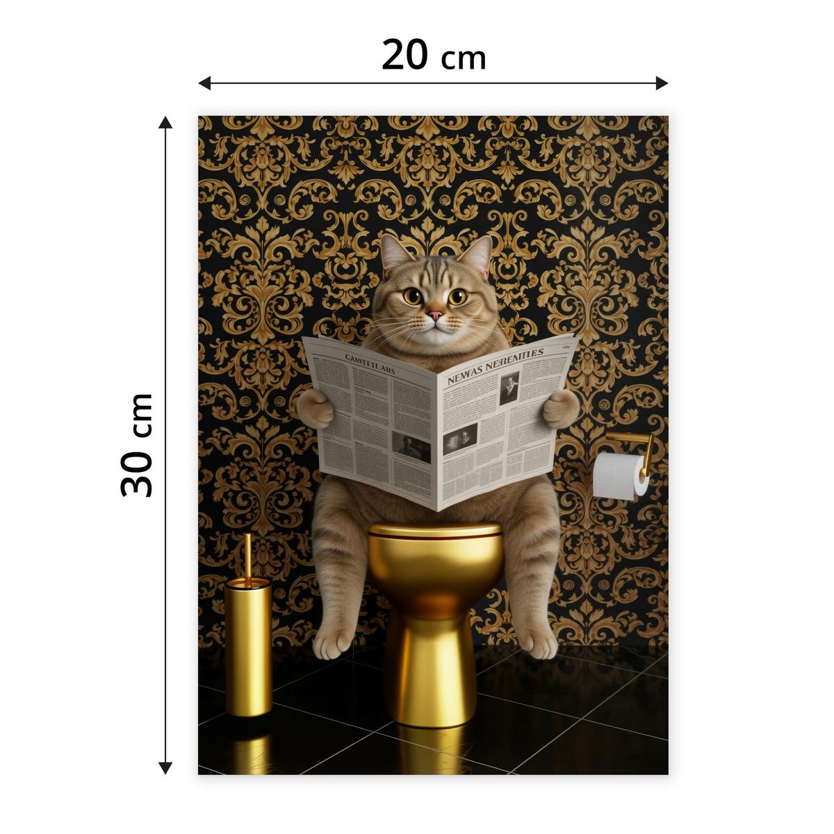 POSTER für Badezimmer WC KATZE auf Toilette mit Zeitung Glamour Abstraktion 20x30cm - Gelb/Beige, Papier (20/30/30cm) - Muralo