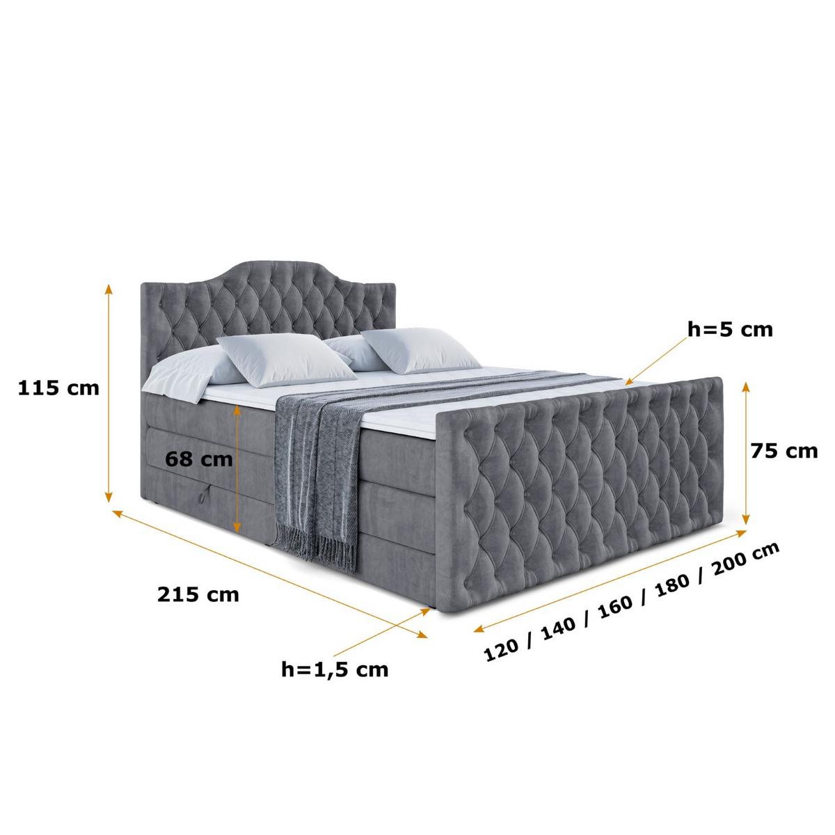 BOXSPRINGBETT VILA-1-Z KING - 140x200 - H3/H4 - Dunkelgrau - Dunkelgrau, Holzwerkstoff (140/200cm) - ALTDECOR