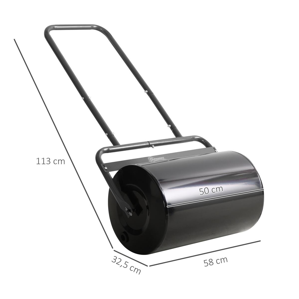 RASENWALZE mit U-Griff Gartenwalze Gartenrolle Wasser-/ Sandfüllung Metall - Schwarz, Metall (32.5/113/58cm) - Outsunny