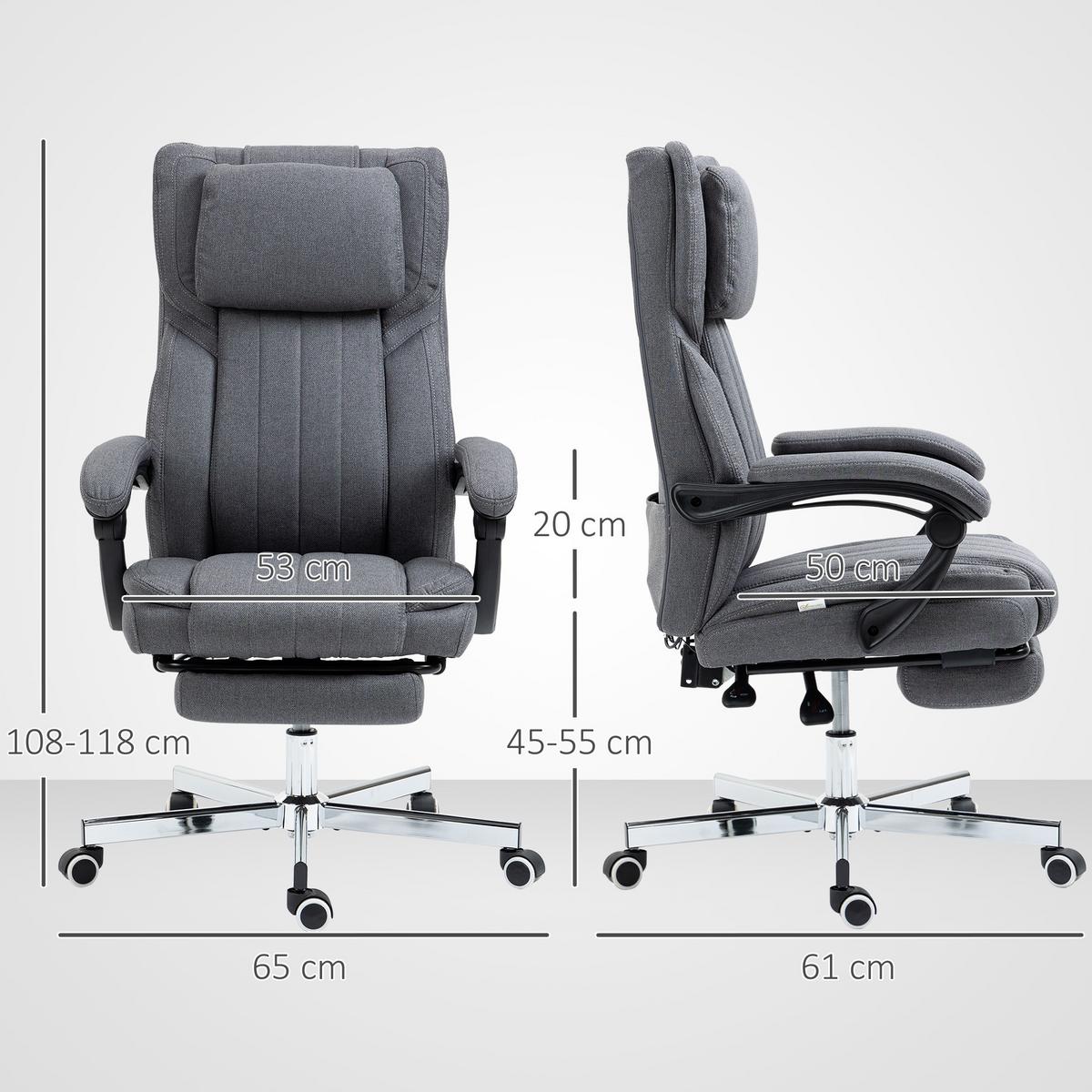 BÜROSTUHL mit Massagefunktion, Grau - Grau, Kunststoff (61/118/65cm) - Vinsetto