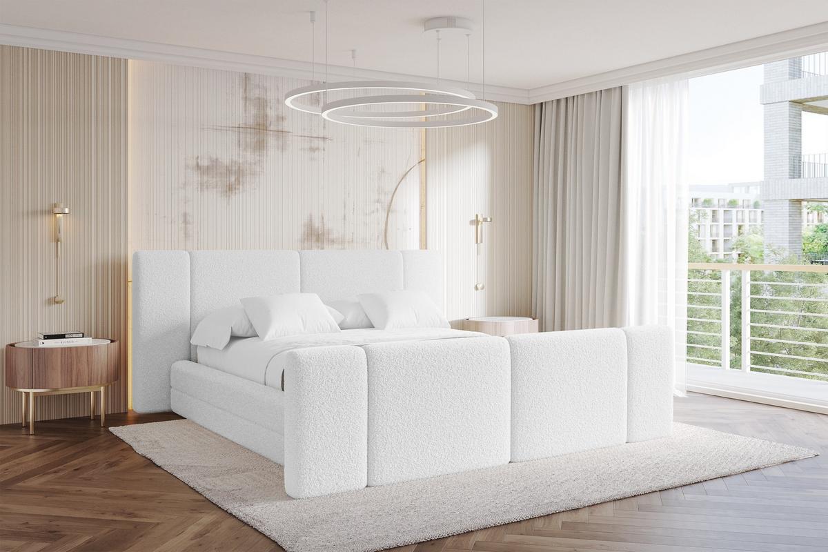 POLSTERBETT mit Bettkasten, Fußteil und Lattenrost, Bett mit Matratze H3/H4 - TEVO-Z 140x200 Weiß - Weiß, Holzwerkstoff/Textil (140/200cm) - ALTDECOR