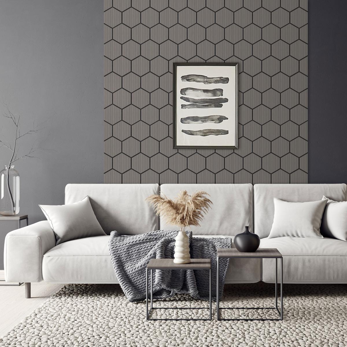 AKUSTIKPANEEL 2er Set Schallschutzplatten Hexagon Grau Holzoptik 66x81x2 cm aus Filz - Grau, Holzwerkstoff (2.1/81.1/66.6cm) - ML-DESIGN