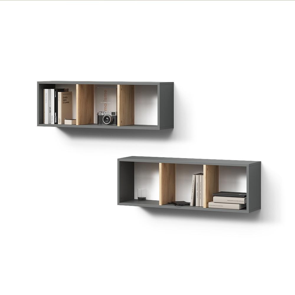 WANDREGAL Lorena Anthrazit/Goldkraft Eiche 90 x 30 cm 2er Set - Honigeiche/Anthrazit, Holzwerkstoff (90/30/22cm) - Livinity®