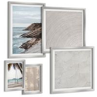 BILDER SET 5er Set - 50x50 cm & 20x30 cm & 40x60 cm Silberner Rahmen - Sommerlicher Sandstrand mit Meerblick - Silberfarben, Kunststoff (40/60cm) - TULUP