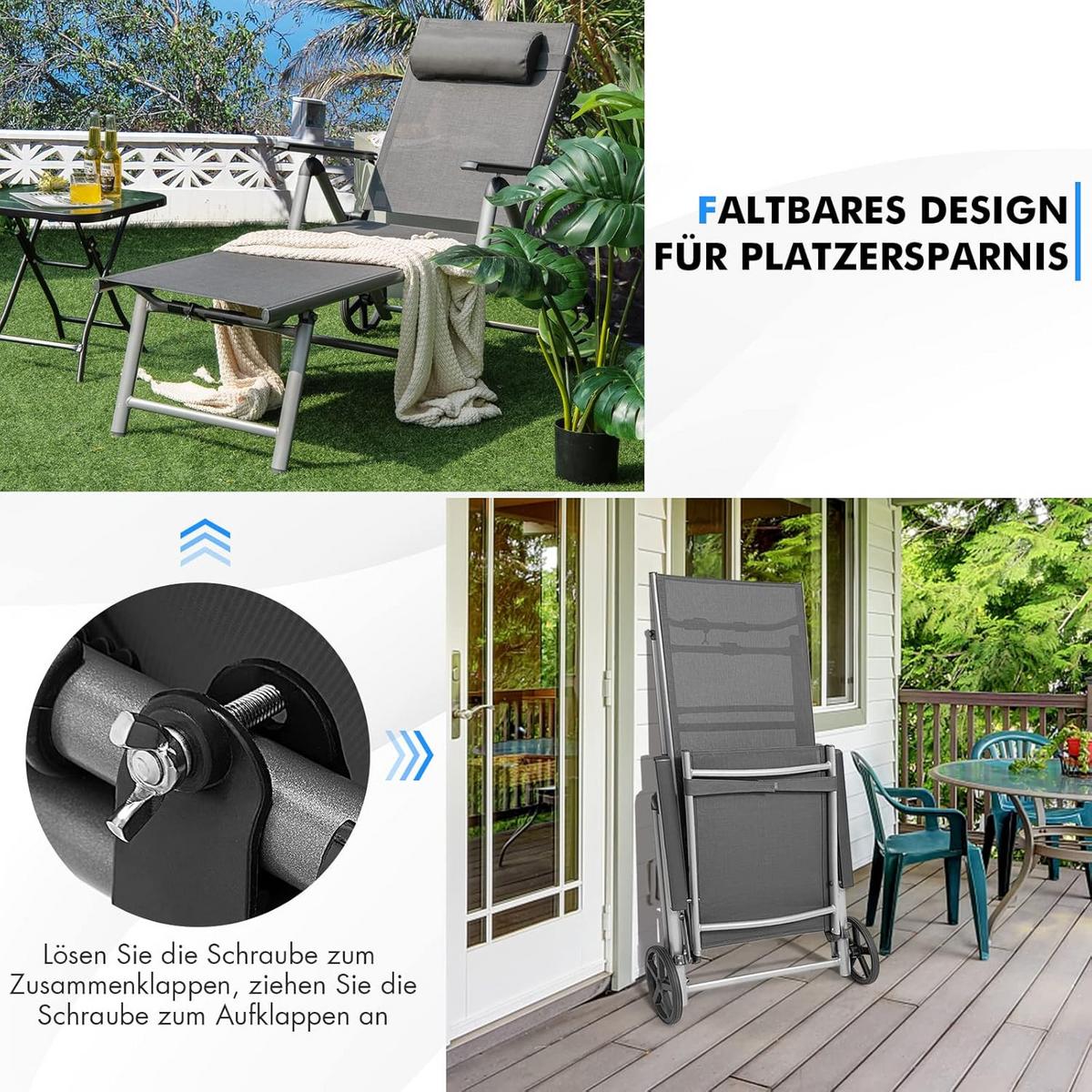 GARTENLIEGE Grau - Grau, Metall (173/78.5/66cm) - COSTWAY