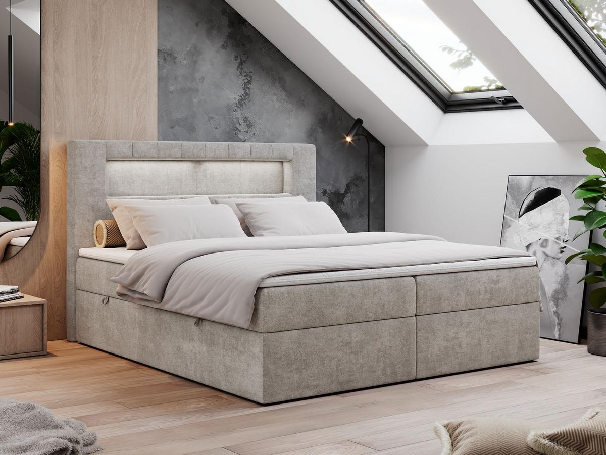BOXBETT GOLD-5 LED 180/200 Beige Struktur - H4 - Beige, Holz/Textil (180/200cm) - MKS