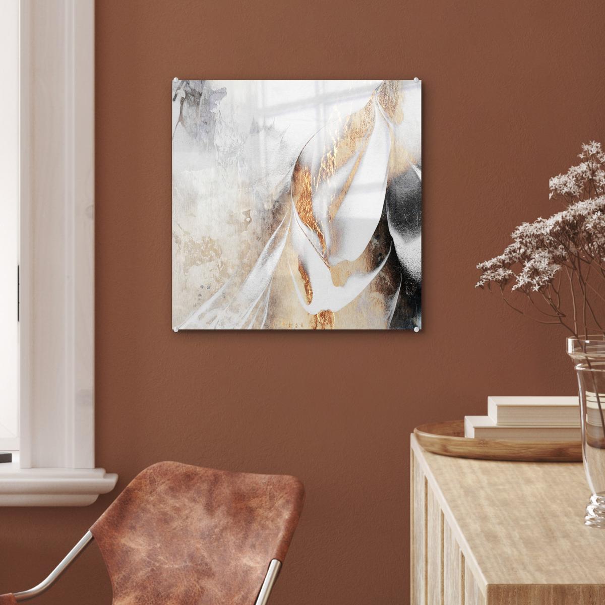 ACRYLGLASBILD Luxus - Abstrakt - Gold - Weiß 50x50 cm - Goldfarben, Glas (50/50cm) - MuchoWow