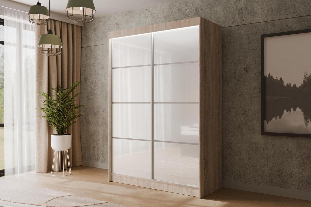 KLEIDERSCHRANK PEKA III mit LED - 120 cm - Sonoma Eiche|Weiß - Weiß/Sonoma Eiche, Holzwerkstoff (120/215/61cm) - ALTDECOR