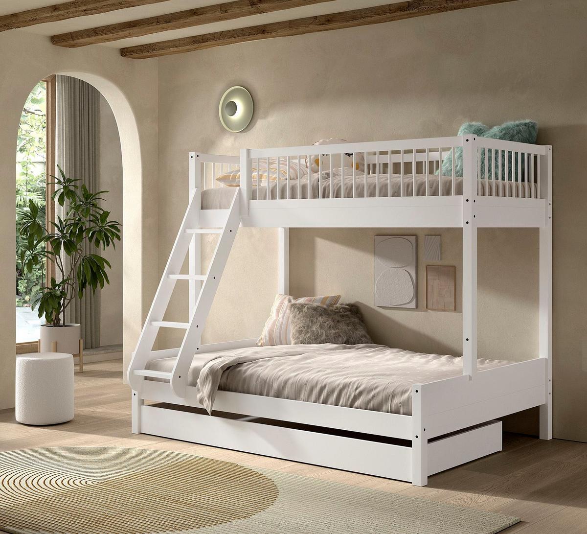 FAMILIENBETT 90x200 140x200 Keeley Buche Weiß mit Schublade - Weiß, Holz (90/200cm) - 58aufmkessel