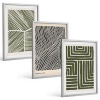 BILDER SET 3er Set - 40x60 cm Silberner Rahmen - Muster Linien Formen grün - Silberfarben, Kunststoff (40/60cm) - TULUP