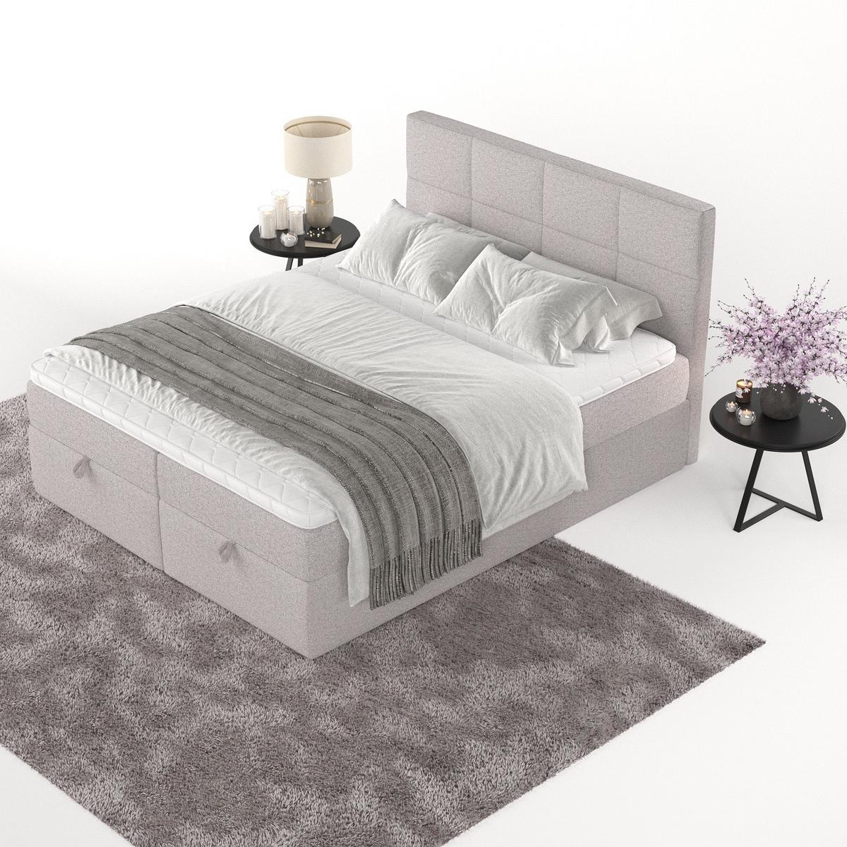 BOXBETT Velto 200/200 cm Beige im Riva Stoff - Beige/Schwarz, Holz/Holzwerkstoff (200/200cm) - AltaBeds