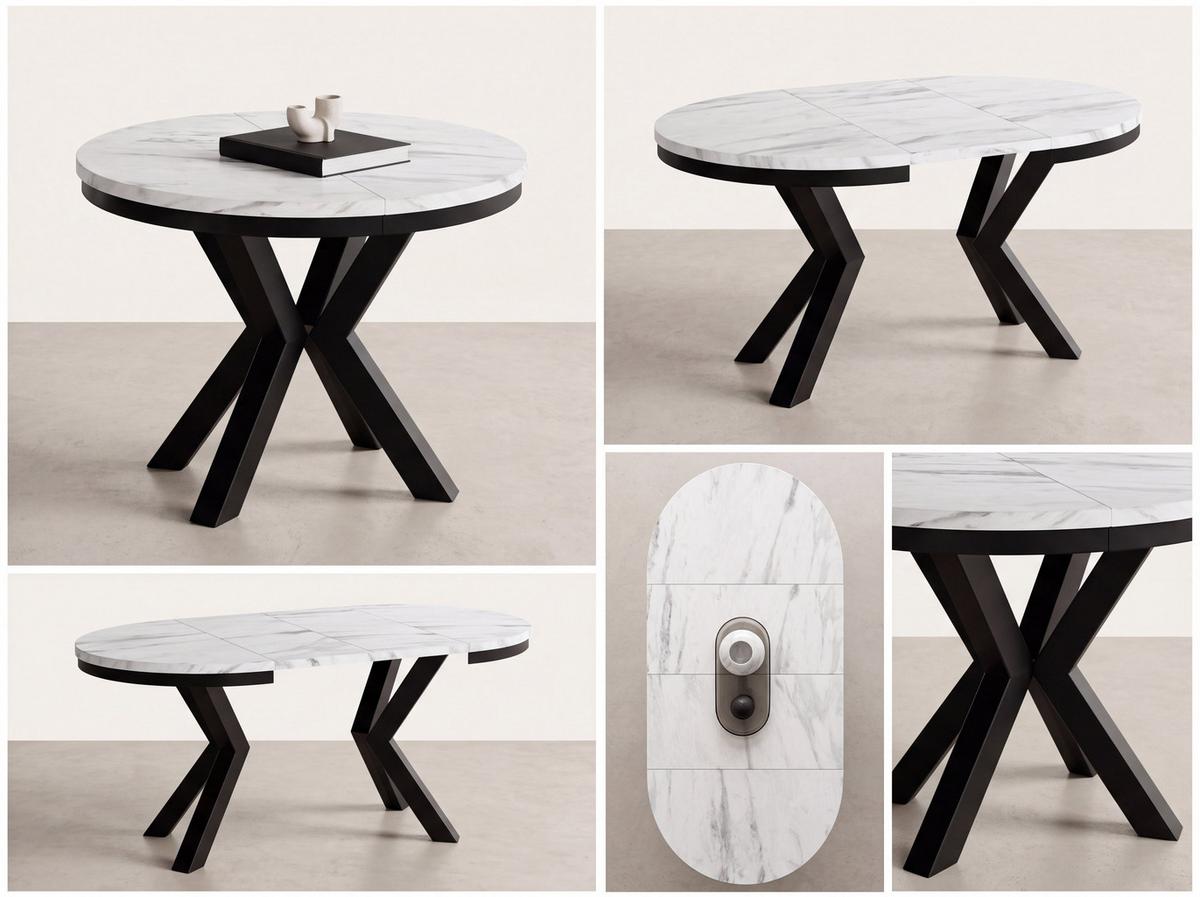 ESSTISCH Clara runder ausziehbarer, Kaschmir Grau Beige 100-180/100/76 cm - Kaschmir/Beige, Holzwerkstoff/Metall (100/180/76cm) - WFL GROUP
