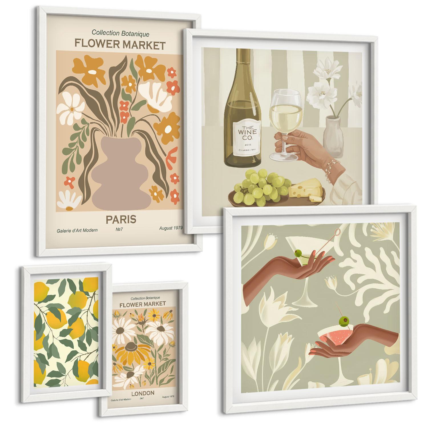 BILDER SET 5er Set - 50x50 cm & 20x30 cm & 40x60 cm Weißer Rahmen - Blumenposter Paris Mailand - Weiß, Kunststoff (40/60cm) - TULUP