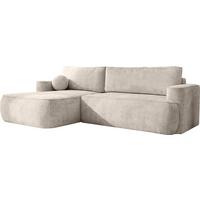 ECKSOFA Marion mit Schlaffunktion & Bettkasten in Chenille Creme, Links 267/154/83 cm - Creme/Schwarz, Kunststoff/Textil (267/154cm) - WFL GROUP