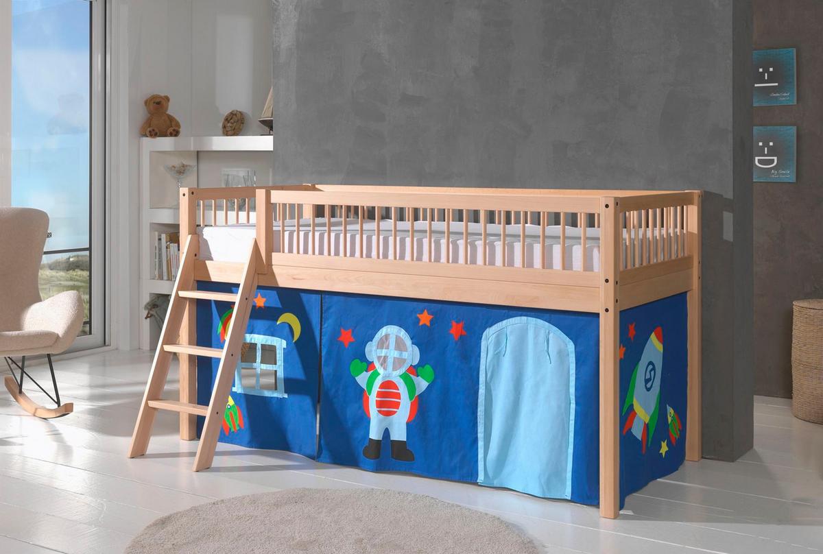HALBHOHES BETT Kelci 90x200 Textilset Astro Buche Massivholz natur - Buchefarben, Holz (90/200cm) - 58aufmkessel