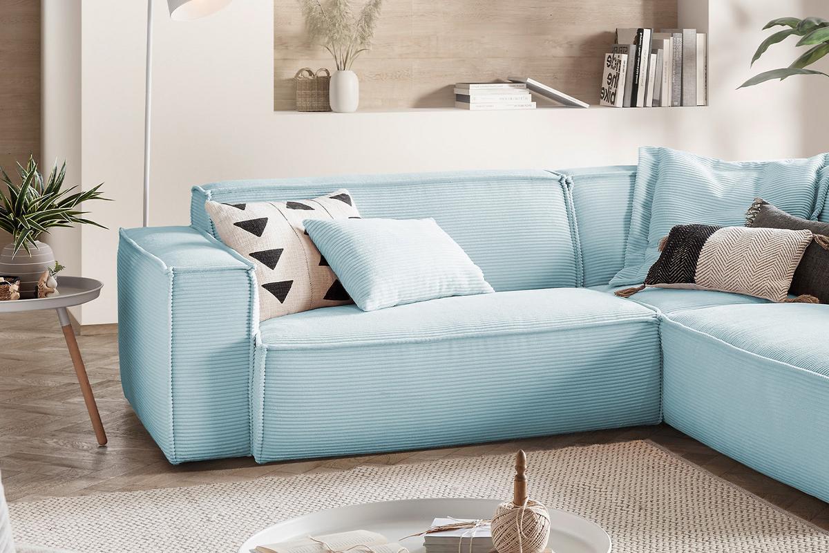 ECKSOFA SAMU Hellblau Cord - Schwarz/Hellblau, Textil (254/224cm) - KAWOLA