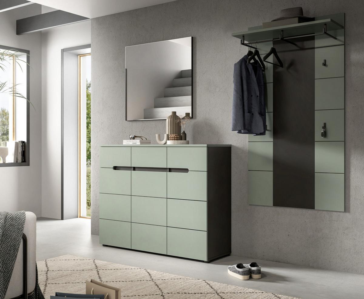 GARDEROBEN-SET 3-teilig Salbei grün, grau 215 cm, Komplettset mit Soft-Close-Funktion - Salbeigrün/Schwarz, Holzwerkstoff/Kunststoff (215/190/37cm) - Inn.Furn