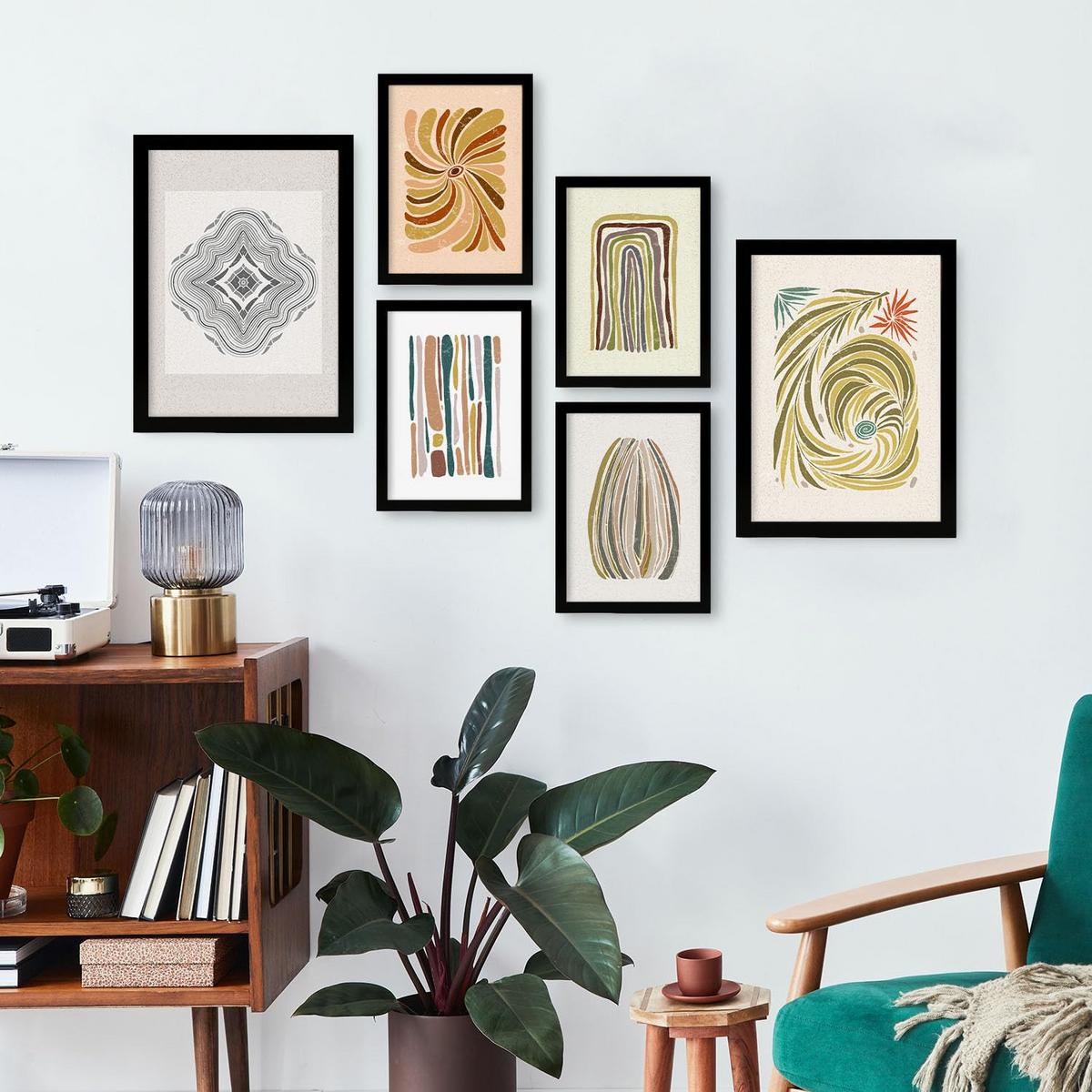 POSTER Set Mit 6 Drucken Von Linien In Der Sammlung Von Ethnischenen Ästhetische Dekorative Rahmen Für Zuhause Wandkunstdruck A3 & A4 Schwarzer Rahmen - Schwarz, Papier (29/3cm) - Nacnic