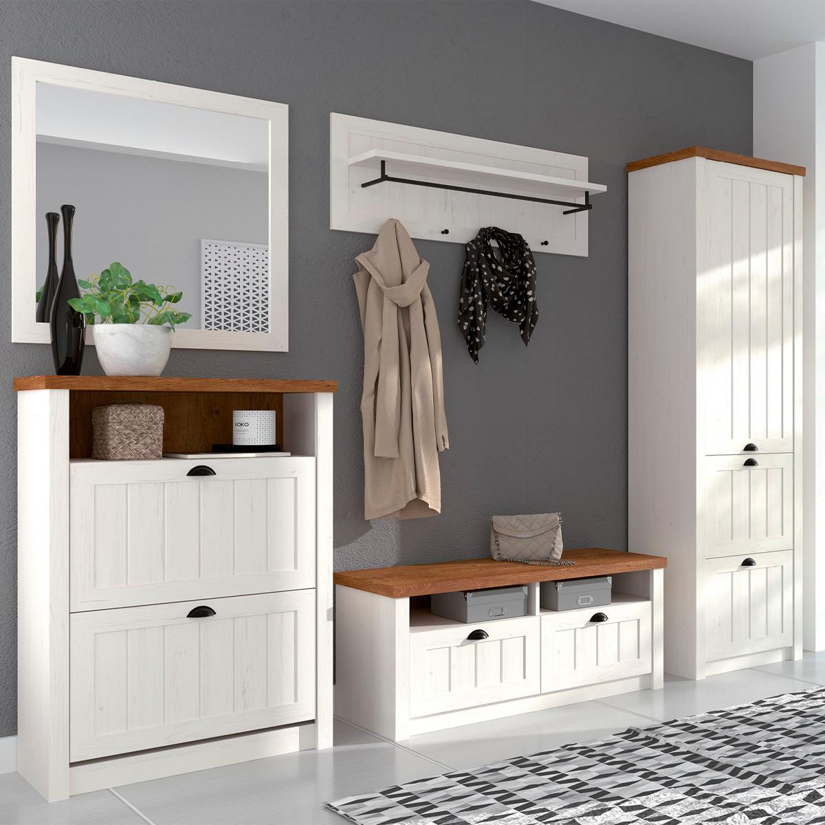 SCHRANK 1 Tür Léandre Weiß und Holz - Weiß, Holzwerkstoff (60.3/205/42cm) - Petits-meubles