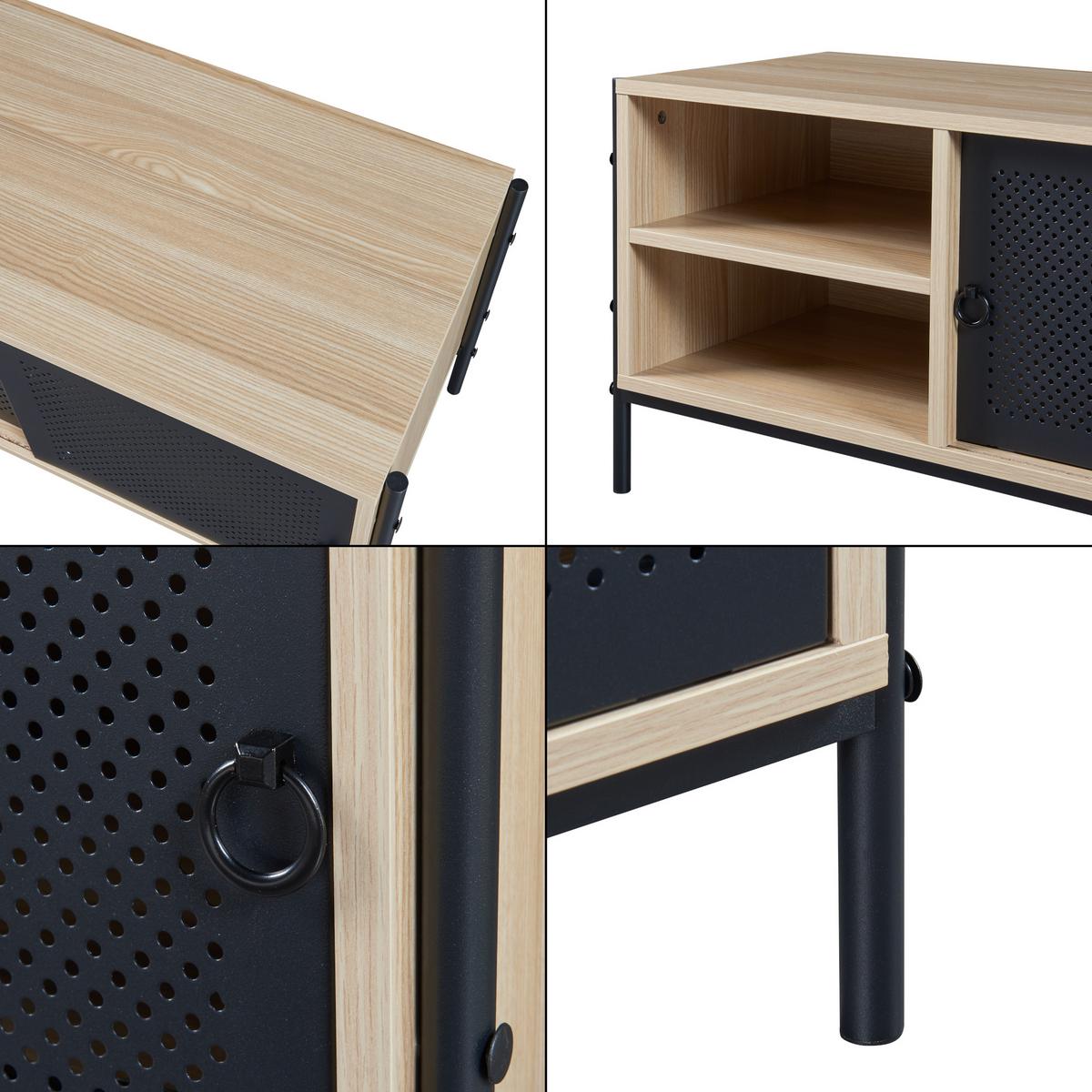 TV-ELEMENT Tysnes - Eichefarben/Schwarz, Holzwerkstoff/Metall (120/45/40cm) - [en.casa]