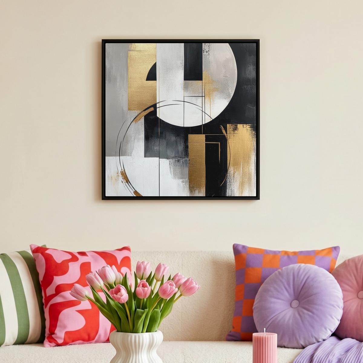 LEINWAND Bilder mit Rahmen - Abstrakt - Gold - Silber - Formen - Ästhetik - 50x50 - Multicolor, Textil (50/50cm) - MuchoWow