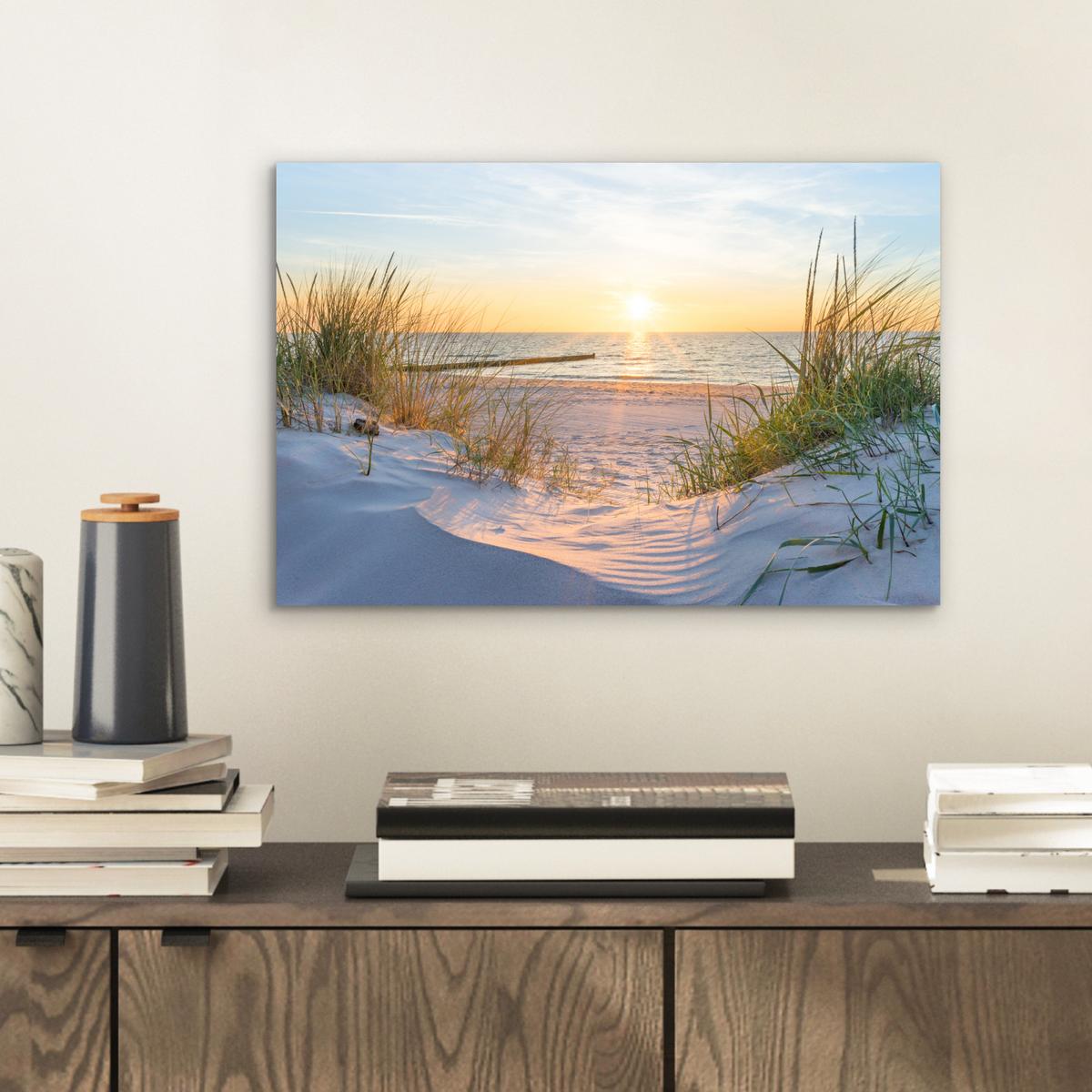 METALLBILD Strand - Sonne - Düne - Gras - Sand - Horizont 30x20 cm - Hellblau, Metall (30/20cm) - MuchoWow