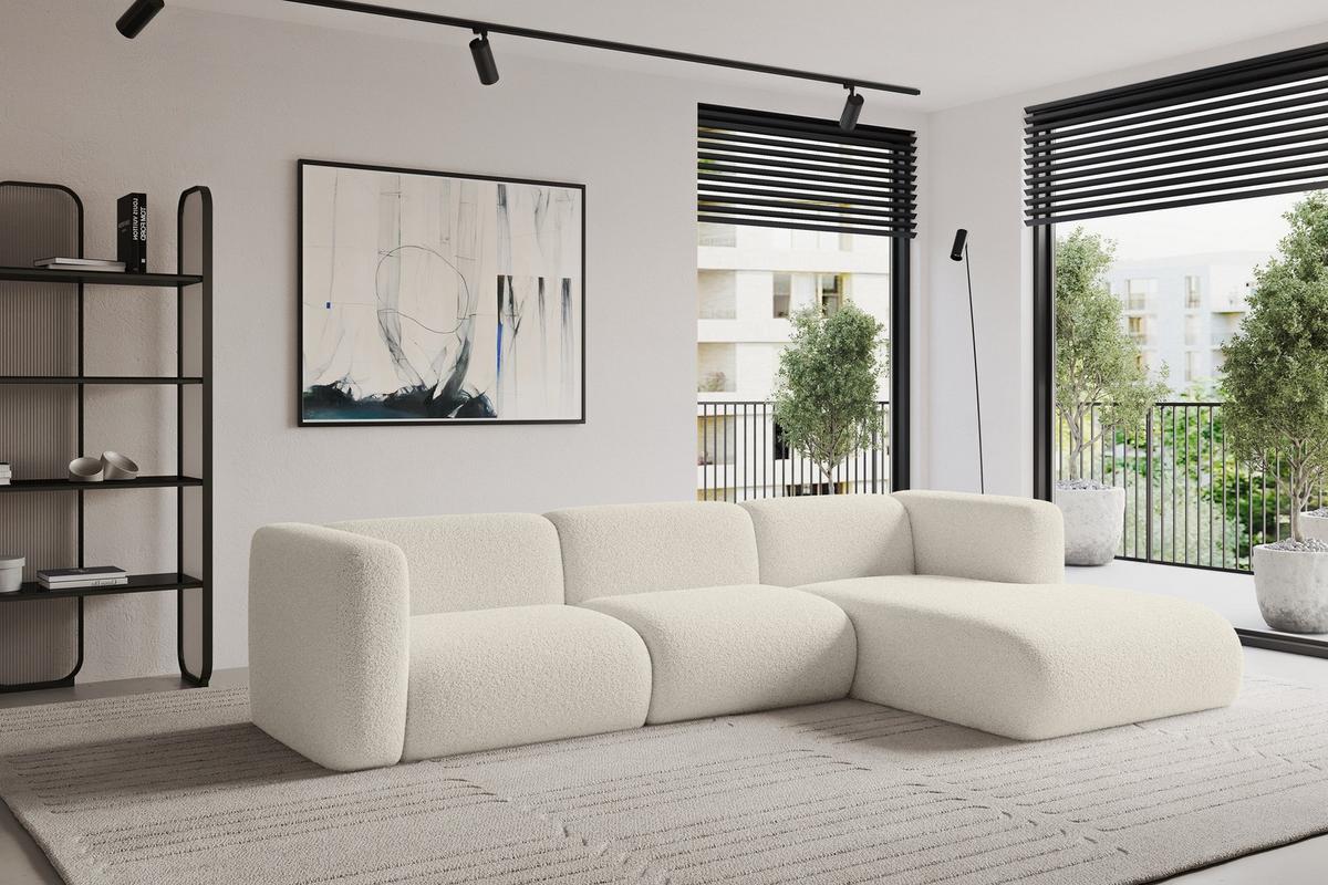 ECKSOFA Ottomane Rechts MIRA-L1 227x179x89 Beige Bouclé - Kaschmir/Beige, Holzwerkstoff/Kunststoff (227/179cm) - ALTDECOR