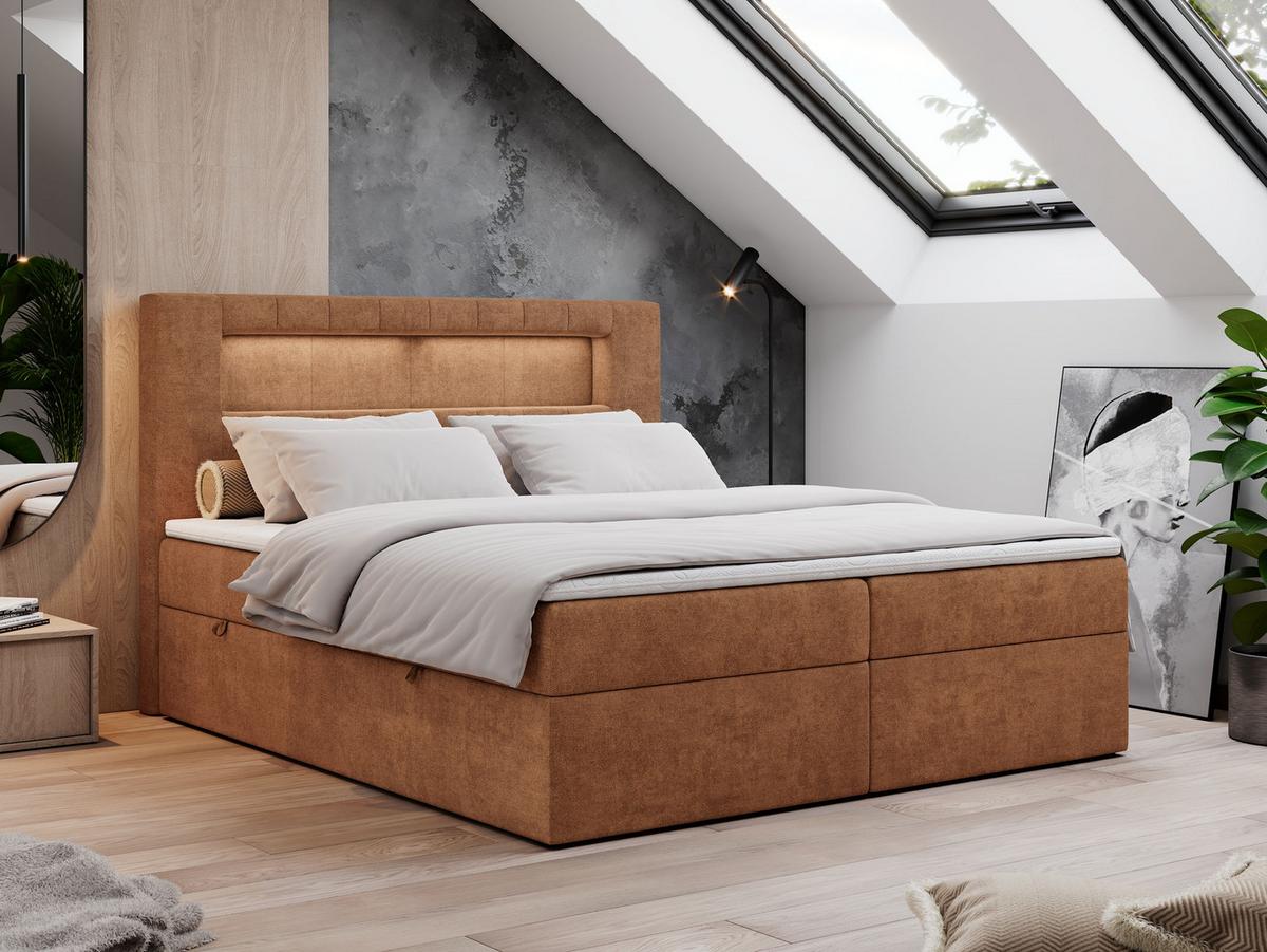 BOXBETT GOLD-5 LED 140/200 Orange Struktur - H3 - Orange, Holz/Textil (140/200cm) - MKS