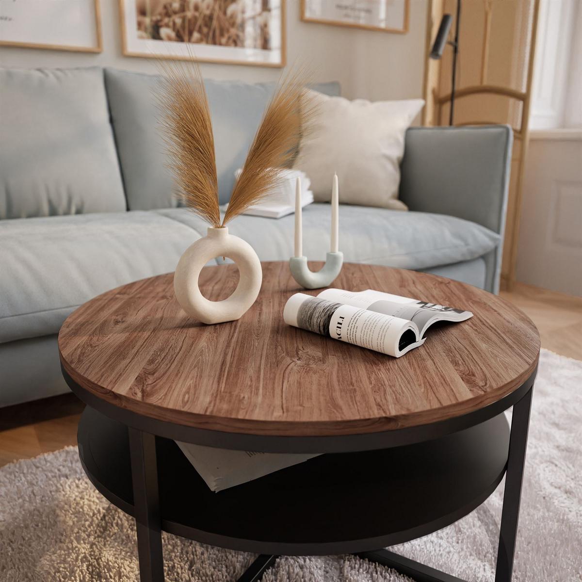 COUCHTISCH CIRI-X mit Regal Eichenholz Sterling - Eichefarben/Schwarz, Holzwerkstoff (70/70/45.6cm) - Lookway