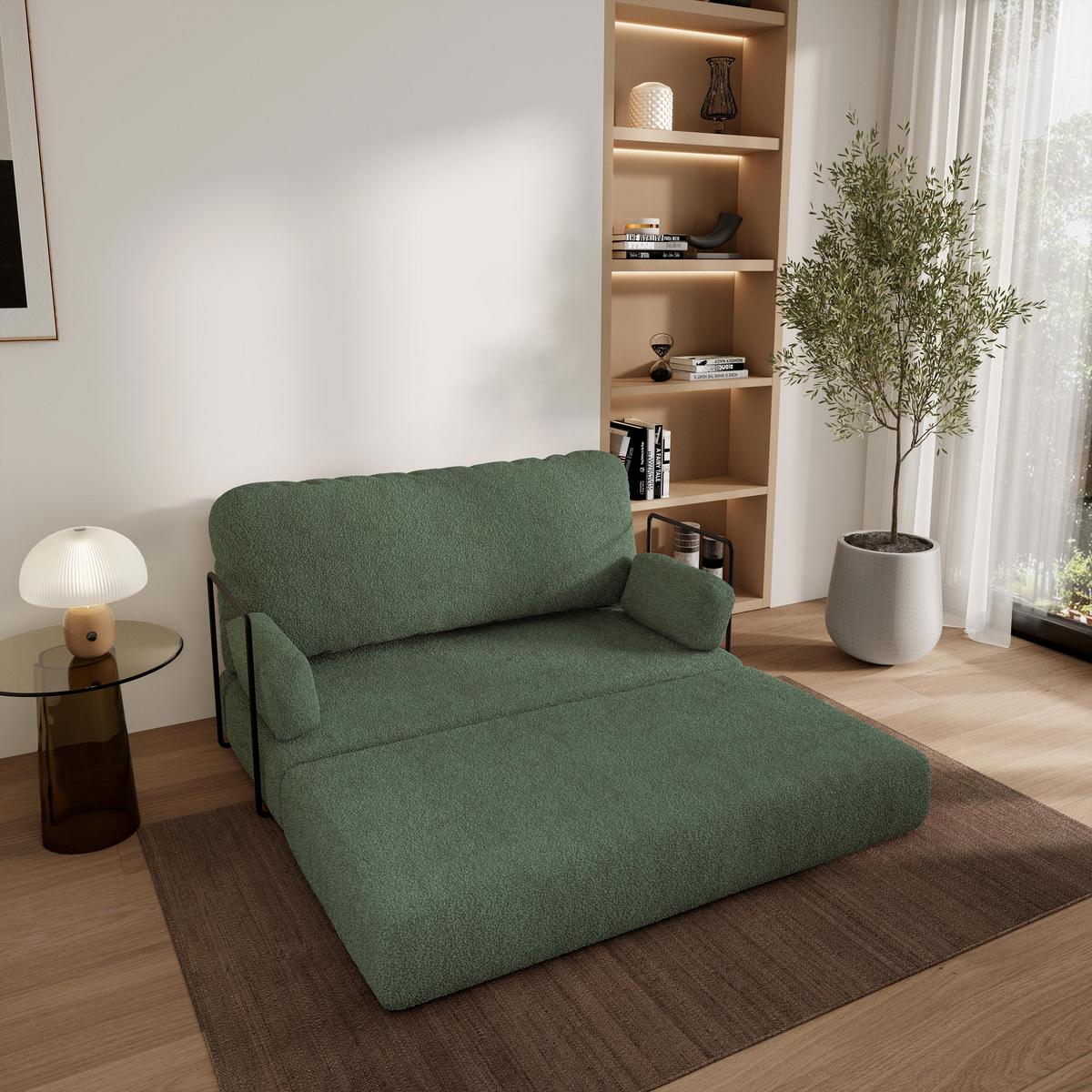 BETTSOFA KESTE aus Schaumstoff Bucle-Stoff Grün Schlaffunktion - Grün, Textil (140/86/60cm) - MASSENO