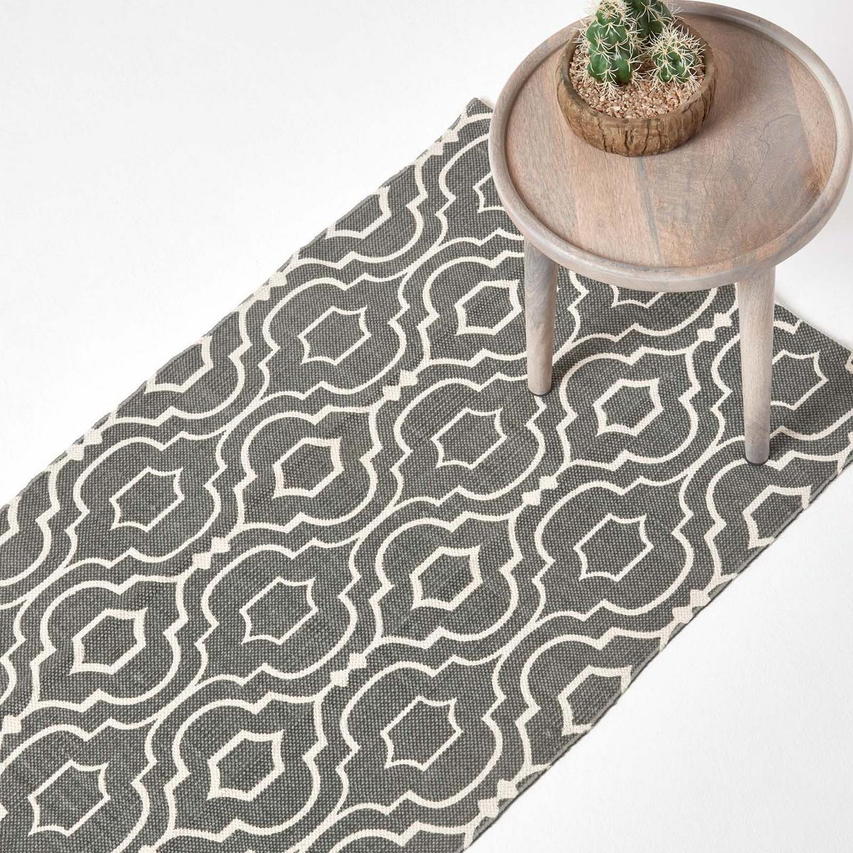 BAUMWOLLTEPPICH-LÄUFER Riga geometrisch 66/200 cm - Grau, Textil (66/200cm) - Homescapes